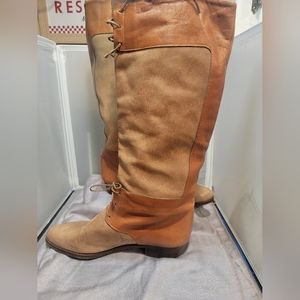 CLARUS Frank More Tall Leather Boots Shoes Equestrian Brw/Kahki TwoTone Italy 9N